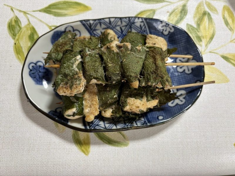 ササミの大葉巻_串焼き_焼き上がり